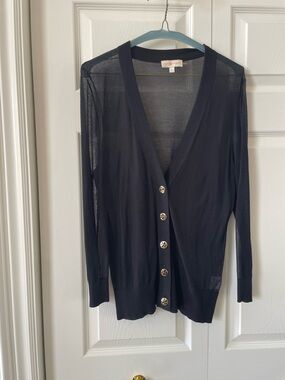 Tory Burch Lightweight Black Button-Front Simone Cardigan